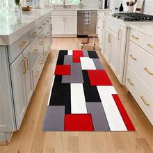 1 块水晶天鹅绒防水防滑厨房地毯适用于餐厅、卧室、浴室、洗衣房 - 黑白紅格子 - 查看 2