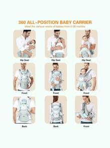 Portabebés multifuncional, asiento de moda para salir con el bebé, material de malla transpirable, diseño de correa más ancha, bolsillos laterales para biberones, bolsa para guardar el móvil, adecuado para bebés de 0 a 3 años cuando salen de casa - Verde - Ver 9