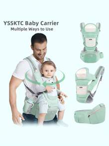 Portabebés multifuncional, asiento de moda para salir con el bebé, material de malla transpirable, diseño de correa más ancha, bolsillos laterales para biberones, bolsa para guardar el móvil, adecuado para bebés de 0 a 3 años cuando salen de casa - Verde - Ver 6