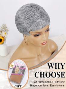 小精靈剪髮假髮合成短精靈剪髮假髮帶瀏海無膠分層合成假髮女式波浪灰色至黑色假髮 - 銀色 - 查看 5