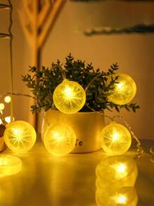 1pc Yellow Lemon Slice Shaped Led Decoration String Light With Small Pendant, Ideal For Restaurant, Window Display, Party, Holiday, Etc. Powered By 2 Or 3 Pcs 5v Battery (Not Included) - Yellow - View 2