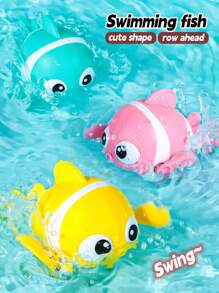 黃色1組abs材質可愛游泳小丑魚浴室玩具適合幼兒漂浮發條男女寶寶浴缸玩具萬聖節聚會聖誕節禮物 - 黃色 - 查看 1