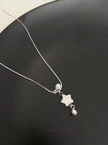 1 pieza Collar con colgante de estrella de concha para adolescentes, diseño exclusivo con una exquisita cadena para la clavícula - Plateado - Ver 3