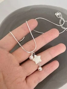 1 pieza Collar con colgante de estrella de concha para adolescentes, diseño exclusivo con una exquisita cadena para la clavícula - Plateado - Ver 5