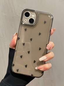 1 件黑色小心形图案加厚防摔手机壳适用于 iPhone 16、15、14、13、12、11 Pro Max - 黑色 - 查看 4
