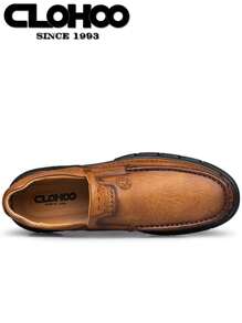 CLOHOO 手工鞋膠底厚底透氣休閒皮鞋男士樂福鞋經典手工縫製男鞋