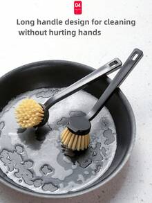 1 Miếng Vệ Sinh Nhà Bếp Chải Đối với Rửa chén Với Thanh kiếm Bristle Và Dừa Chất xơ , Không dính Và Tay cầm dài Nồi Chải - màu đen - Xem 4