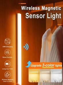 櫥櫃燈 - 無線動感感應LED燈條，適用於餐具室，壁櫥，廚房，浴室 - USB充電磁性櫥櫃照明，具自動關閉和白天感應功能 - 白色 - 查看 10