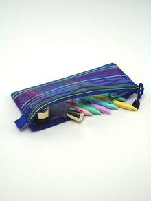 12pcs Blue Colorful Mesh Striped Mesh Pen Bag - Royal Blue - View 3