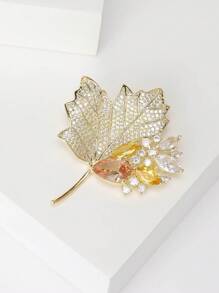 1pc Fashionable Inlaid Copper Maple Leaf Shaped Brooch Suitable For Women'S Daily Wear - Leaf - View 4