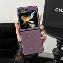 1pc Black Plastic Hard Case Surface Synthetic Leather & Plush Phone Case Compatible With Samsung Galaxy Z Flip5 4 3 5g - Black - View 7