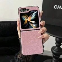 1pc Black Plastic Hard Case Surface Synthetic Leather & Plush Phone Case Compatible With Samsung Galaxy Z Flip5 4 3 5g - Black - View 9