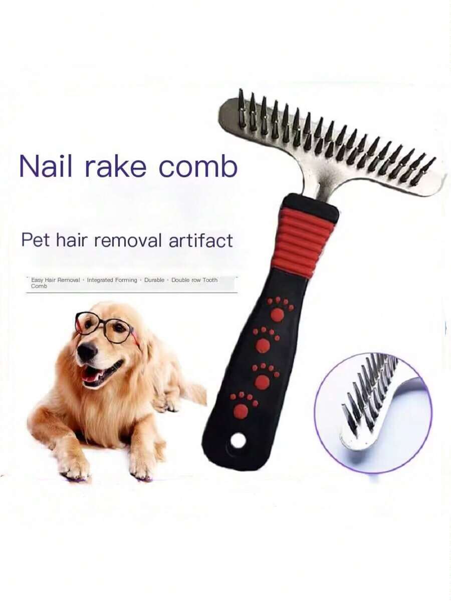 1pc Double Row Dog Comb For Long And Thick Hair, Suitable For Teddy, Golden Retriever, Alaskan, Samoyed, Medium And Large Dogs, Pet Supplies For Pet Use Only - Black - View 1