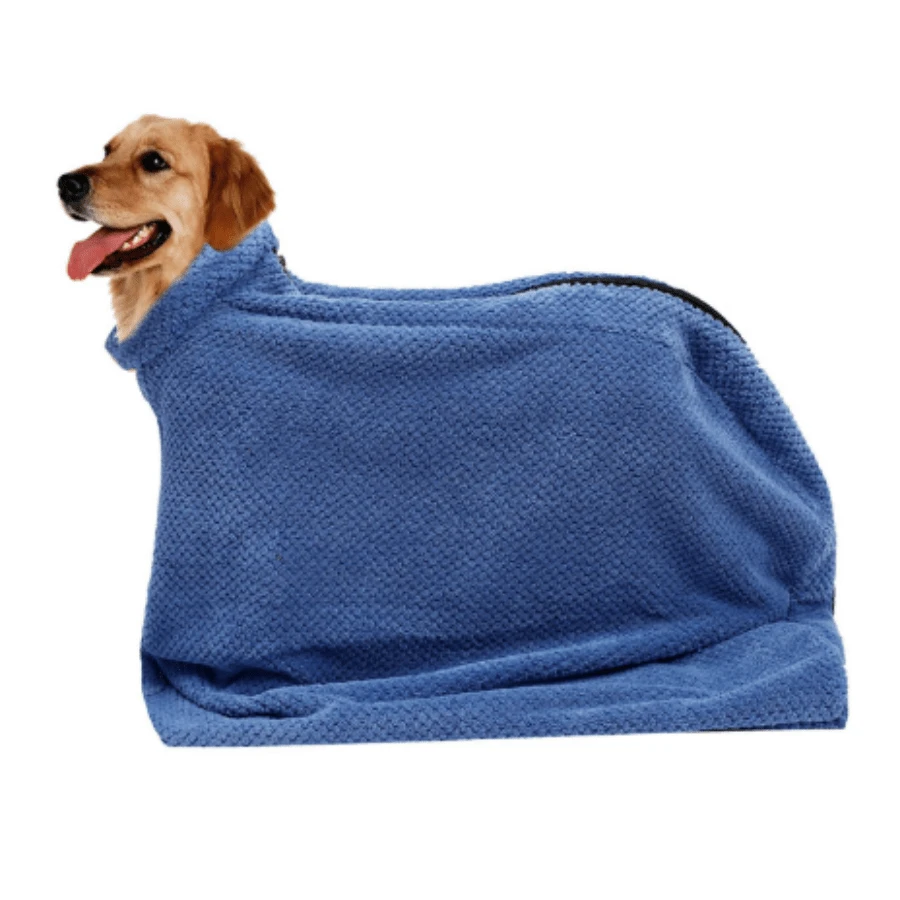 寵物浴巾,狗狗擦身毛巾,重型&柔軟&超細纖維浴巾,超強吸水性,具拉鍊方便快速晾乾,可機洗,適用於狗和貓用/藍色 - 藍色 - 查看 1