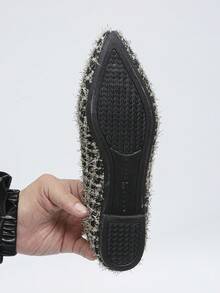 Large Size Women's Pointed Toe Flat Shoes In Gold And Black Check Pattern, Soft Bottom, Comfortable Work Shoes - Black - View 6