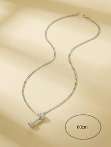 1條銀質啞鈴項鍊 - 銀色 - 查看 3