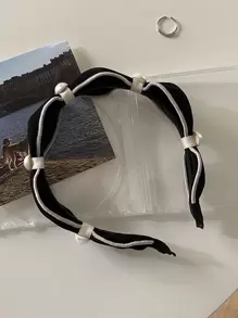 1片絨面珍珠髮箍,優雅壓邊束髮帶,清爽洗臉頭箍 - C-1024 - 查看 5