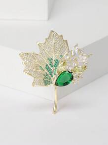 1pc Fashionable Inlaid Copper Maple Leaf Shaped Brooch Suitable For Women'S Daily Wear - Leaf - View 8