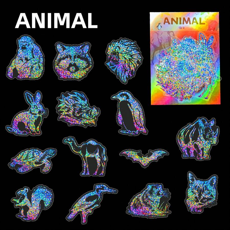 50 張可愛動物和鹿形銀色雷射全息貼紙適用於幼兒園獎勵和裝飾 - 彩色 - 查看 1