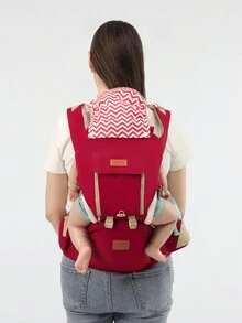 多功能保暖防風嬰兒背帶腰凳前後兩用戶外便攜背帶 - 酒紅色 - 查看 9