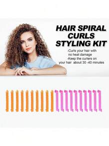 21pcs Spiral Curling Iron Hair Salon Professional Tools No Hot Curling Iron No Hot Curling Iron No Hot Curling Tools Elastic Hair Rope High-End Knotted Elastic Hair Accessories High Ponytail Hair Band Ladies Elastic B And High Elasticity Suitable For Daily Wear Casual,Pink Accessories ,Hair Styling Tools