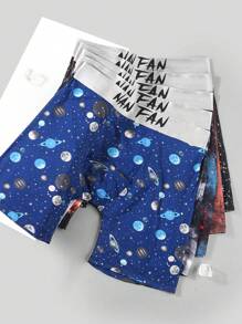 男童軟棉質內褲,透氣速乾,抗菌,時髦星空印花短褲套裝 - 咖啡棕 - 查看 3