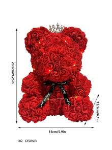 1pc Forever Preserved Rose Flower, Valentine's Day & Birthday Gift, Wedding Souvenir, Creative Gift With Simulated Pe Flower & Foam Bear - Pink - View 4