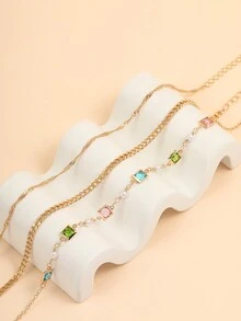 3入組時尚多變簡約玻璃珠踝鏈（或可拆分手鏈）,適用於女士 - 彩色 - 查看 2