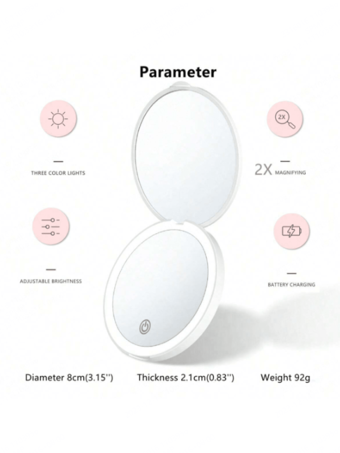 1pc Led Makeup Mirror With Lights, Folding 2x Magnification, Portable