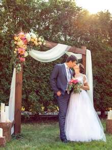 1入組草坪婚禮美麗薄紗帷幕背景裝飾,附珍珠和雪紡（不包括花卉） - 白色 - 查看 9