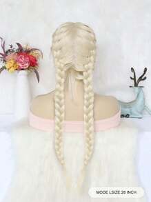 28 英寸长金色 13*3.5*1 T 部分合成蕾丝前假发，适合女性，长双扭荷兰编织蕾丝前假发，带婴儿头发，非洲式玉米辫蕾丝前假发，自然预拔发际线高清蕾丝假发，中分造型，优质合成假发替换假发，150% 高密度高温耐热纤维假发，假发日常角色扮演假发，非常适合女性和 1 件假发帽