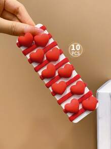 Juego de 10 coleteros con diseño de corazón rojo, accesorios para el cabello de niña que no dañan el cabello