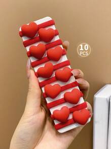 Juego de 10 coleteros con diseño de corazón rojo, accesorios para el cabello de niña que no dañan el cabello
