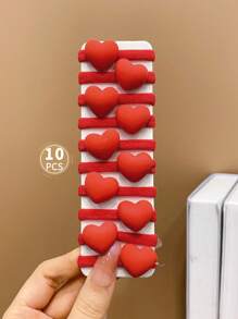 Juego de 10 coleteros con diseño de corazón rojo, accesorios para el cabello de niña que no dañan el cabello