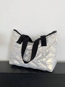 刺繡菱形肩背袋配大內袋,休閒、簡約、優雅女式肩背袋 - 米色 - 查看 6