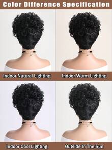 自然黑色卷发短假发 10 英寸，蓬松蓬松非洲发型，带刘海的非洲卷发合成纤维假发，适合日常佩戴、节日、万圣节服装、派对 - 黑色 - 查看 7