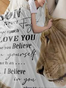 1pc Creative Text Printed Gift Blanket In Flannel Fabric, Other Available Styles, Soft And Warm Cover For Nap, Pet, Travel Or As A Gift From Mom To Son, Suitable For Living Room Sofa, All Seasons - Multicolor - View 3