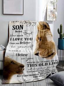 1pc Creative Text Printed Gift Blanket In Flannel Fabric, Other Available Styles, Soft And Warm Cover For Nap, Pet, Travel Or As A Gift From Mom To Son, Suitable For Living Room Sofa, All Seasons - Multicolor - View 4