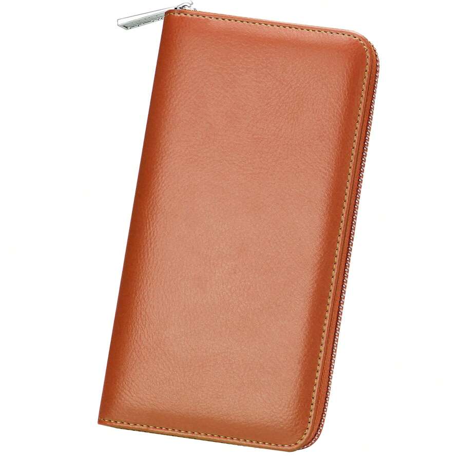 Women Wallet RFID Blocking Leather Zip Around Wallet Large Capacity Credit Card Long Purse - Brown - View 1