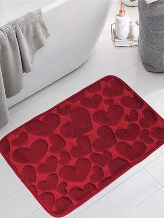 1pc Heart-Shaped Embossed Floor Mat, Minimalist & Cute Flannel Rectangular Soft Absorbent Carpet Suitable For Living Room, Bedroom, Bathroom, Home Use, Valentine's Day Bathroom Decor Bath Rug Outdoor Rug Door Mat Fall Decor Bathroom Accessories Back To School Entryway Decor