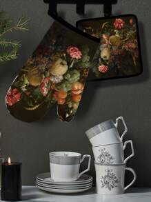 2pcs Heat Resistant & Anti-Dirty Oven Gloves, Microwave Special High Temperature Resistant Baking, Baking Oven Dedicated Thickened Non-Slip Gloves, Kitchen Baking Box Steaming Box High Temperature Protection Hand Gloves, Non-Slip Mats Set - Multicolor - View 2