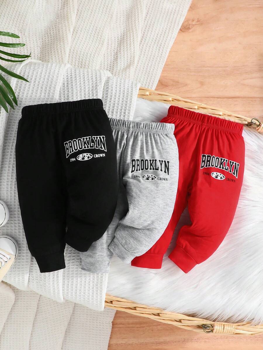 寶寶男孩3入組休閒字母印花長褲套裝