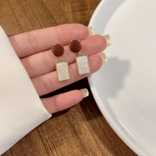 1 對復古港式幾何設計油滴色吊墜耳環,短款 - 鑽石 - 查看 5