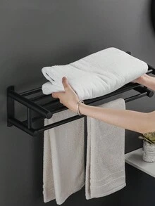 1入組毛巾架,附毛巾槓不銹鋼浴室置物架,掛牆浴巾架,浴室毛巾收納架,帶鉤子的毛巾掛鉤,浴室配件 - 銀色 - 查看 6