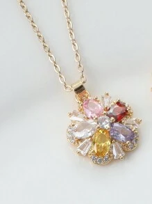 1 Miếng Sang trọng Nhiều màu Khối Zirconia  Hoa Hình dạng Dây chuyền Với Có màu sắc Kim cương Đối với Cô dâu Lễ cưới Đồ trang sức - Vàng - Xem 4