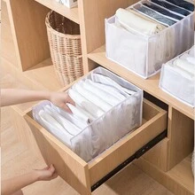 1pc Foldable Clothes Storage Bag, Mesh Grids Organizer For Wardrobe, Multifunctional Underwear ,Sock,Pants Compartment Storage Box - White - View 2