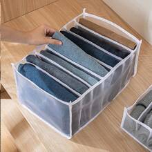 1pc Foldable Clothes Storage Bag, Mesh Grids Organizer For Wardrobe, Multifunctional Underwear ,Sock,Pants Compartment Storage Box - White - View 1