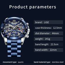 LIGE 新款镂空手表男孩顶级品牌奢华男孩手表防水运动石英计时腕表 - 黑色 - 查看 6