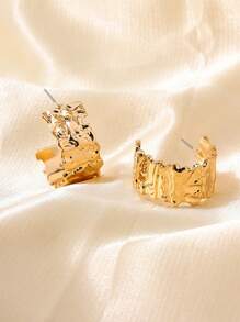 1pair Wide Metal Vintage C Design Hoop Earrings For Women - C-shaped Earrings - View 7