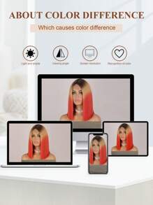 U形編織假髮12英寸漸變紅短鬆直中部藝術假髮cosplay派對合成纖維耐熱拉直肩長假髮 - 漸層 - 查看 8